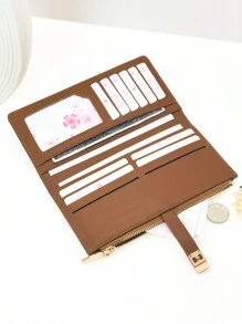 MINGYOU Long Wallet PU Vintage Texture Fashion Color Block Snap Closure Women's Large Capacity Multi-Card Slots Multi-Function Card Holder ID Case, Young Zipper Coin Purse Small Compact Convenient Carry, Suitable For Holiday Gift - Brown - View 2