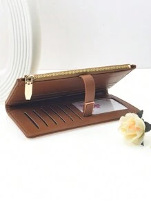 MINGYOU Long Wallet PU Vintage Texture Fashion Color Block Snap Closure Women's Large Capacity Multi-Card Slots Multi-Function Card Holder ID Case, Young Zipper Coin Purse Small Compact Convenient Carry, Suitable For Holiday Gift - Brown - View 4