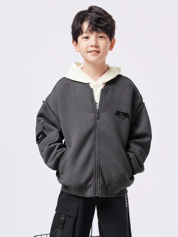 Balabala Veste d'automne pour garçons, col de baseball style et confortable, broderie et colorblock pour enfants plus âgés