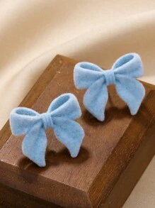 1 对儿童甜美可爱时尚简约植绒蝴蝶结耳钉 - 1pcs - 查看 5