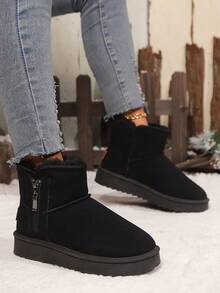 Women's Winter Warm Boots, Warm Fur Lining, Waterproof, Anti-Slip, Zipper Closure - Black - View 5