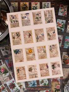 8张复古邮票贴纸透明防水PET贴纸相册DIY手工材料拼贴装饰贴纸手册必需品 - 彩色 - 查看 8