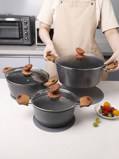 1 件/3 件/1 套带盖不粘汤锅，适用于电磁炉和燃气灶的铝制炊具，硅胶锅垫和三脚架套装，厨房配件海鲜煮锅