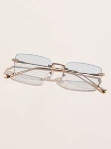 1pc Women's Metal Rimless Square Small Frame Rivet Vintage Casual Elegant Outdoor Performance Decor Vacation Travel Fashion Glasses, Suitable For Daily Wear Beach Accessories For Women Glasses Shades For Summer Beach Vacation,Outdoor,Travel - Mint Blue - View 4