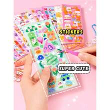 100 Cute Cartoon Laser Stickers (Random Sticker Patterns), GOO Card Stickers, Party DIY Stickers, With Built-In Cutting Lines That Do Not Require Cutting, Cute Cartoon Themed Stickers For Adults, Teenagers, And Children,School Supplies,Back To School
