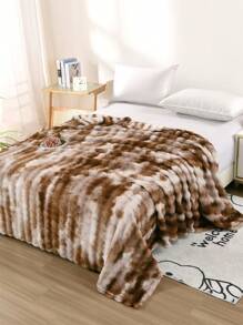 1pc Ink-Dyed Faux Mink Fleece Blanket, Plush Rabbit Fur Quilt, Soft And Warm Reversible Travel/Bed Blanket, Suitable For Living Room, Sofa, Bedroom, Dormitory - Coffee Brown - View 4