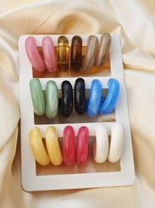 9pcs/5pcs/Set European & American Cross-Border New Arrival Acrylic Resin Colorful Fashionable Exaggerated C-Shaped Hoop Earrings Combination Set, Bohemian Jewelry (Slight Imperfections In Resin/Acrylic Material Are Normal) - Multicolor - View 3