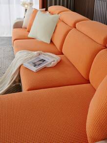 1pc Orange Jacquard Sofa Seat Cushion Cover, Thick & Washable Stretch Couch Slipcover For 1/2/3/4 Seater Sofa, All Season - Burnt Orange - View 5