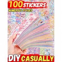 100 Cute Cartoon Laser Stickers (Random Sticker Patterns), GOO Card Stickers, Party DIY Stickers, With Built-In Cutting Lines That Do Not Require Cutting, Cute Cartoon Themed Stickers For Adults, Teenagers, And Children,School Supplies,Back To School