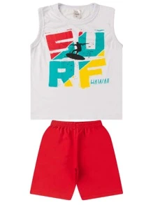 Youth Set For Boys Summer Half Mesh Tank Top And Sweatpants Shorts - أبيض - مشاهدة 1