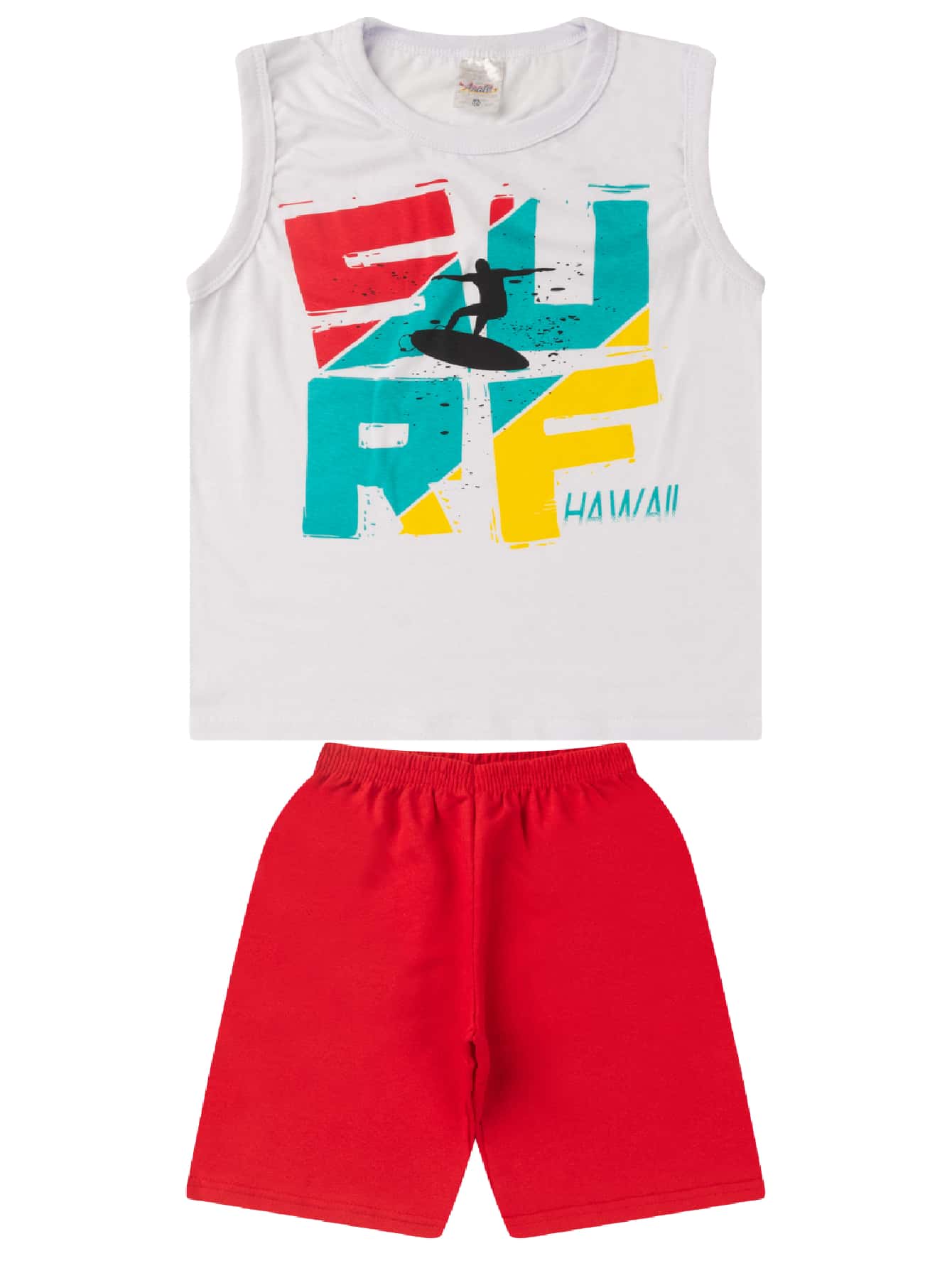 Youth Set For Boys Summer Half Mesh Tank Top And Sweatpants Shorts - أبيض - مشاهدة 1