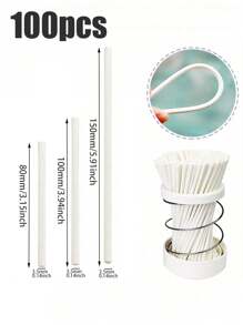 100 件 DIY 白色棒棒糖棒、一次性纸质蛋糕棒、各种尺寸巧克力棒，适用于蛋糕、棒棒糖、硬糖、吸盘、巧克力色及家庭厨房用品配件 - 白色 - 查看 2