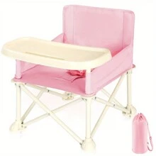 Ubravoo Foldable Portable Compact Baby High Chair With Back Mesh Pocket, Stylish And Easy Travel For Camping Picnics, 1.8KG/3.97lb - 粉色 - 查看 1