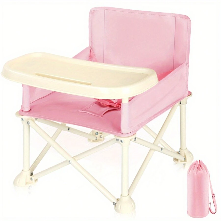 Ubravoo Foldable Portable Compact Baby High Chair With Back Mesh Pocket, Stylish And Easy Travel For Camping Picnics, 1.8KG/3.97lb - 粉色 - 查看 1