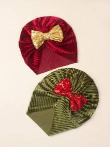 2pcs Bow Hat Baby Hat, Newborn Baby Hat Windproof Head Protection, Fashion Baby Hair Accessories, Holiday Birthday Party Hair Decorations, Little Girl Clothing Accessories, Girls Winter Clothes, Christmas Accessories, Party Accessories