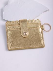 1pc PU Leather Card Holder With Keychain And Tassel Pendant For Women, Card Case And Coin Purse