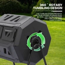 MoNiBloom 43 Gallon Compost Tumbler, Outdoor Large Dual Chamber Tumbling Compost Bin All-Season Fast Working Tumbling Composter, High Volume Composter With 2 Sliding Doors - Black - View 2