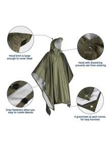 1 pièce Poncho de pluie à capuche multifonctionnel, costume de pluie portable 3 en 1 en polyester argenté, coupe-vent, anti-poussière, couleur unie pour la randonnée, le camping, la pêche, vêtements d'extérieur unisexe pour le camping