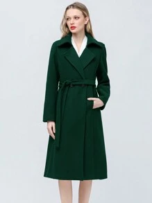 Abrigo de lana mezcla gruesa de unicolor elegante de longitud media para mujer