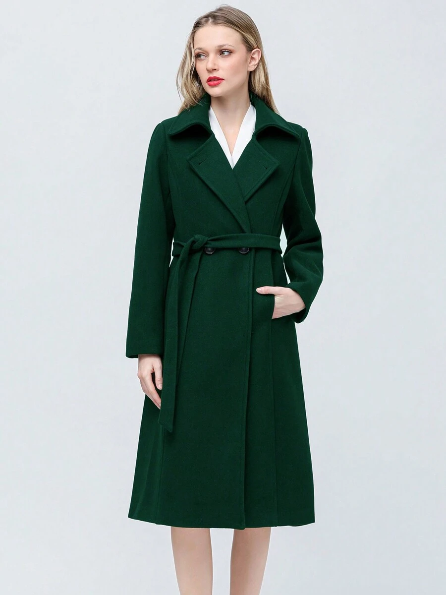 Abrigo de lana mezcla gruesa de unicolor elegante de longitud media para mujer