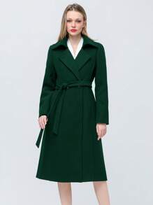 Abrigo de lana mezcla gruesa de unicolor elegante de longitud media para mujer