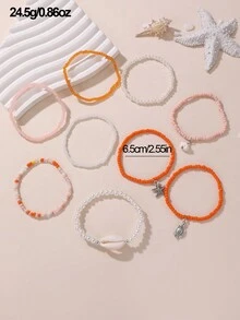 9 piezas Set de pulseras para niñas con cuentas de perlas, conchas y cuentas de semillas - 9 piezas - Ver 6