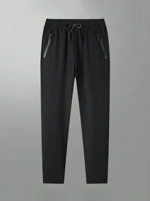 Set de 2 pantalones casuales para hombre, de pierna recta, ligeros, transpirables y de secado rápido para deportes y uso al aire libre, color negro, para primavera y verano - Negro - Ver 3