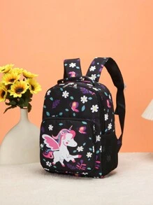 1pc Fashionable Cute Cartoon Unicorn & Butterfly Print Backpack, Random Print Placement - Black - View 2