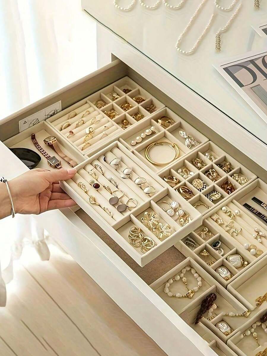 1/5pcs Stackable Jewelry Storage Tray, Simple Flannel Jewelry Tray, Jewelry Display Organizer, Desktop Jewelry Storage Display Tray Box, Stackable Exquisite Jewelry Rack, Necklace Pendant Bracelet Jewelry Display Tray, Drawer Style Jewelry Storage Display Tray, Jewelry Multipurpose Storage Box, Small Jewelry Tray Storage Box Set, Jewelry Storage Box Tray, Velvet Ring Storage Box, Jewelry Drawer Style Jewelry Tray Storage, Jewelry Storage Box Display, Jewelry Drawer Insertion Container Display Storage Box, With Removable Partition Divider, Used For Rings, Earrings, Bracelets, Necklaces, Brocades - Organize Your Jewelry In A Fashionable Way, Valentine's Day Gifts, Birthday Gifts, Christmas Gifts