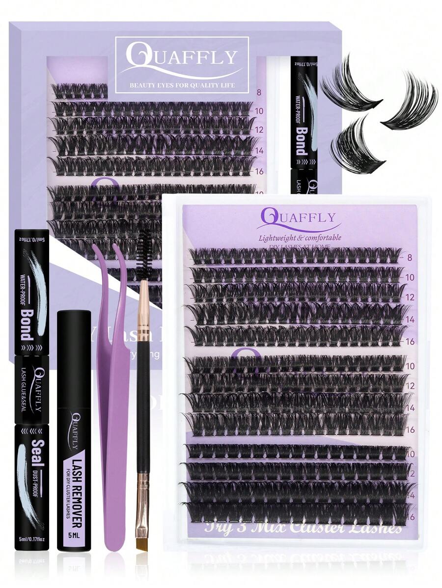 Lash Kit 60D+80D+100D Lash Kit 244Pcs DIY Lash Kit Lash Clusters 8-16mm Cluster Eyelash Kit With Lash Bond And Seal Lash Remover Lash Brush Lash Applicator Tool - màu đen - Xem 1