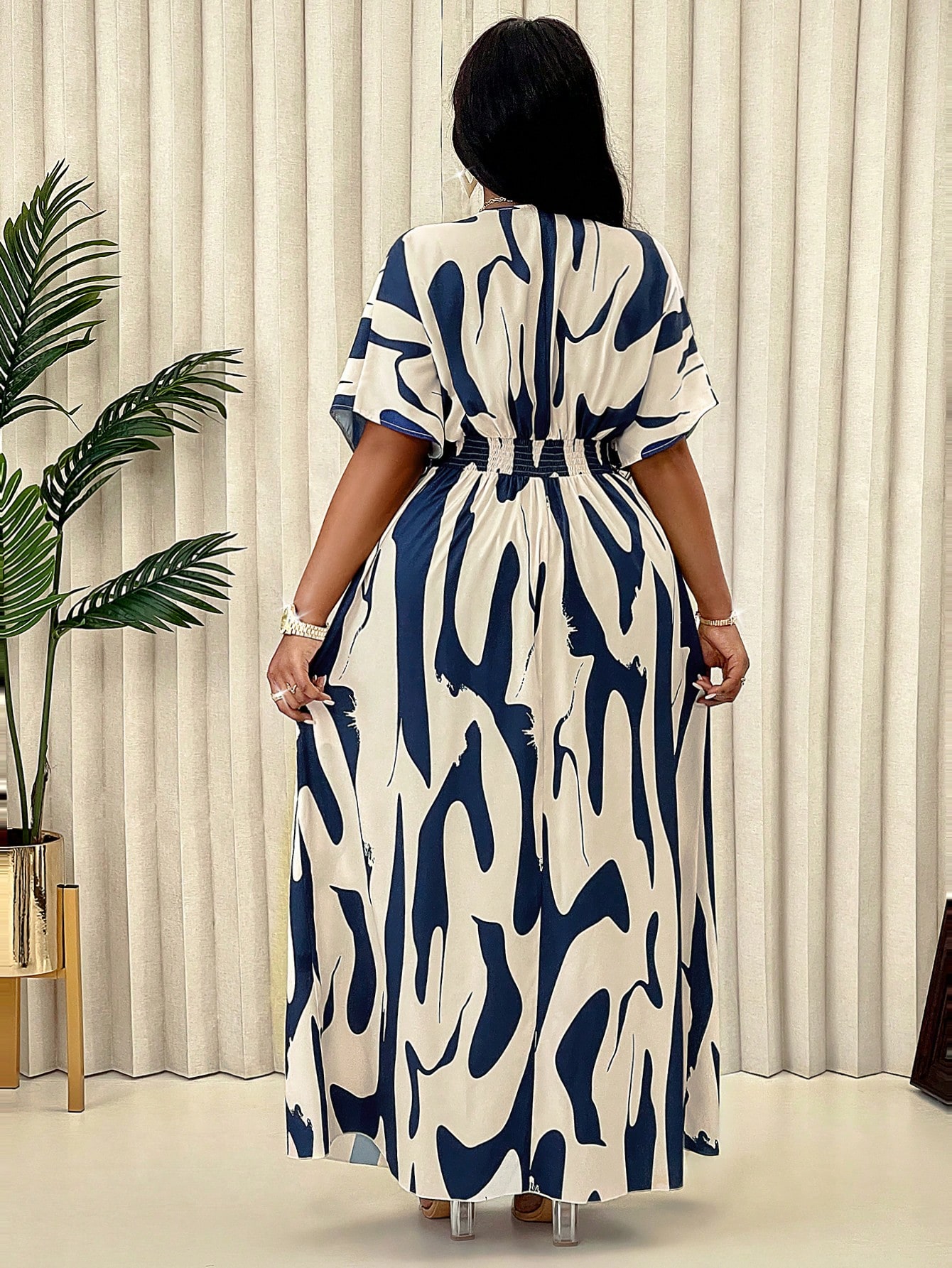 فستان كاجوال بياقة على شكل حرف V للنساء ذوات الأحج...