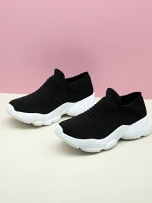 Sneaker senza lacci in bianco e nero da donna, scarpe da danza casual imbottite con suola ammortizzata