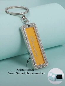 1 szt. Spersonalizowany brelok z grawerowanym imieniem i numerem telefonu, wzór z intarsjowanymi klejnotami, wyjątkowy prezent na Dzień Ojca, Walentynki, urodziny, rocznicę, przyjaciół, ukończenie szkoły, Boże Narodzenie, rodzinę