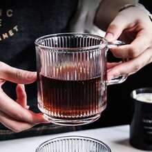 1pc Vertical Stripe Embossed Glass Mug With Handle, Suitable For Coffee, Water, Milk, Home & Kitchen - Multicolor - View 3