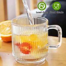 1pc Vertical Stripe Embossed Glass Mug With Handle, Suitable For Coffee, Water, Milk, Home & Kitchen - Multicolor - View 5