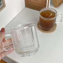 1pc Vertical Stripe Embossed Glass Mug With Handle, Suitable For Coffee, Water, Milk, Home & Kitchen - Multicolor - View 9