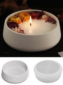 1 pièce Moule en silicone en forme de bol rond en ciment pour vase à bougie, grand bol à bougie en terrazzo, moule en béton fait à la main pour pot de fleurs en argile