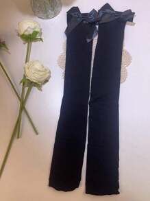 可爱性感蝴蝶结过膝高筒袜，轻盈透气清新款式百搭小腿袜 - 黑色 - 查看 6