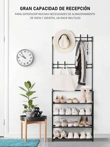 1 Piece Stainless Steel Shoe Rack, Shoe Rack With Coat Rack, Coat Rack, Storage Cabinet, Storage Shelf For Hallway, Bedroom, Bathroom, Office, Shoe Rack - Black - View 9
