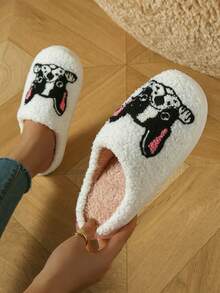 Dép thiết kế hình chú chó con dễ thương, Dép đi trong nhà hình động vật hoạt hình ấm áp trong nhà/ngoài trời, nhẹ & chống trượt, dành cho nữ - trắng - Xem 5
