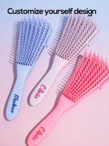 个性化梳子，自定义名称梳子顺发 1 件干湿使用章鱼顺发刷块发刷 1 件顺发刷适用于卷发手持式防毛躁发梳适用于所有发质男女礼物，发刷/发梳定制礼物 - 彩色 - 查看 5
