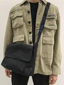 男士斜挎包，美观的斜挎包，防水男女通用经典帆布单肩包，大容量复古帆布斜挎包，可调节肩带，拉链开合，可折叠设计，简约斜挎包，适合学校、旅行和日常使用 返校 男士包 学生 学校用品 大学包 学院 老师 万圣节 圣诞节 斜挎包 旅行必需品 秋季男士礼物 男士包 书包 学生包 书包 尖叫声 - 黑色 - 查看 7