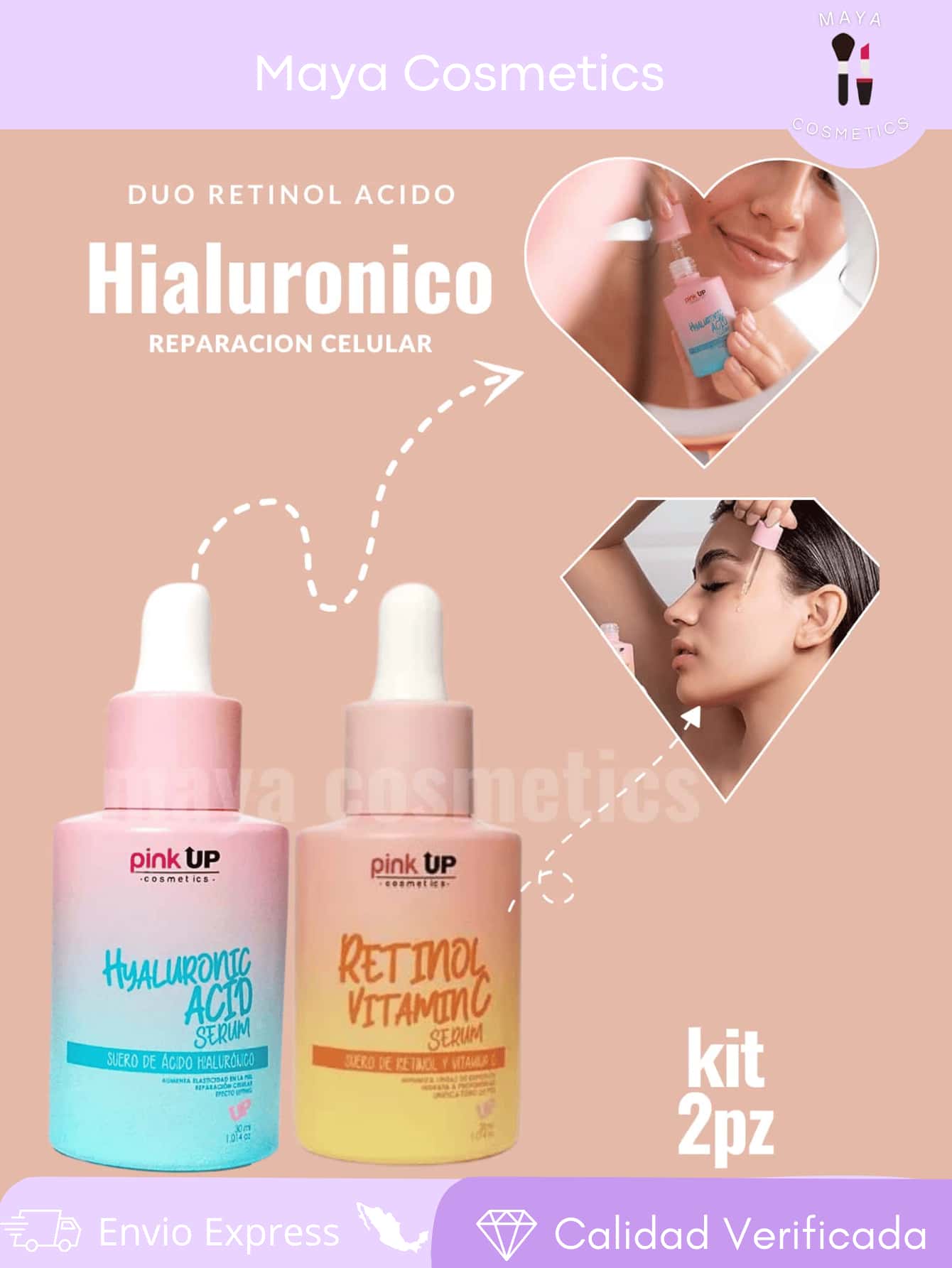 Duo Serum Acido hialuronico Pink up en gotero , Retinol anti manchas Serum Pink Up , Cuidado Personal, Cuidado de la Piel , Tratamientos  y Serum Faciales,  The orndinary