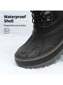 Kids Winter Snow Boots | Waterproof Insulated Mid Calf Ski Boots With Cozy Knit Collar For Boys & Girls - 黑與白 - 查看 5