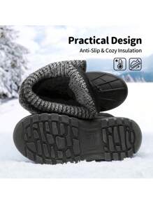 Kids Winter Snow Boots | Waterproof Insulated Mid Calf Ski Boots With Cozy Knit Collar For Boys & Girls - 黑與白 - 查看 6