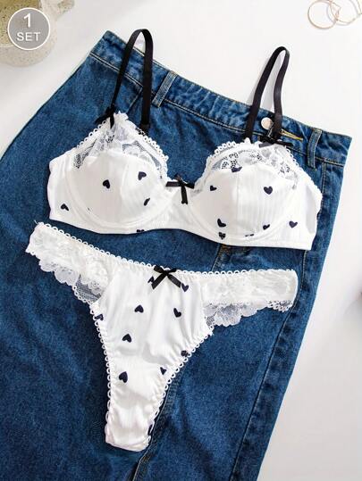 1pc Women Wit Heart Kanten BH Set, Lingerie