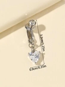 1 件锆石心形肚脐夹，适合性感舞蹈服装情人节、妈妈、母亲、母亲节、礼物 - 銀色 - 查看 3