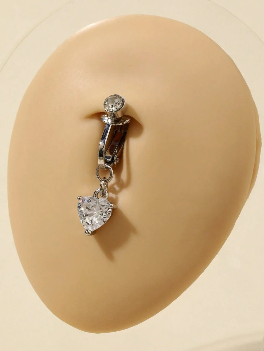 1 件锆石心形肚脐夹，适合性感舞蹈服装情人节、妈妈、母亲、母亲节、礼物 - 銀色 - 查看 1