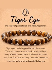 1pc Natural Color Handmade Woven Gemstone Bracelet, Unisex Single Wrap Obsidian & Tiger Eye Stone Bracelet - Multicolor - View 9