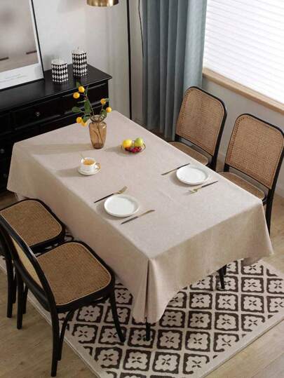1pc Beige Rechthoekig Effen Kleur Linnen Tafelkleed, Waterdicht, Oliebestendig, Kreukvrij, Voor Keuken, Salontafel, Geschikt Voor Bruiloften, Keukens, Restaurants, Tafeldecoratie, Hotels, Verjaardagsfeestjes